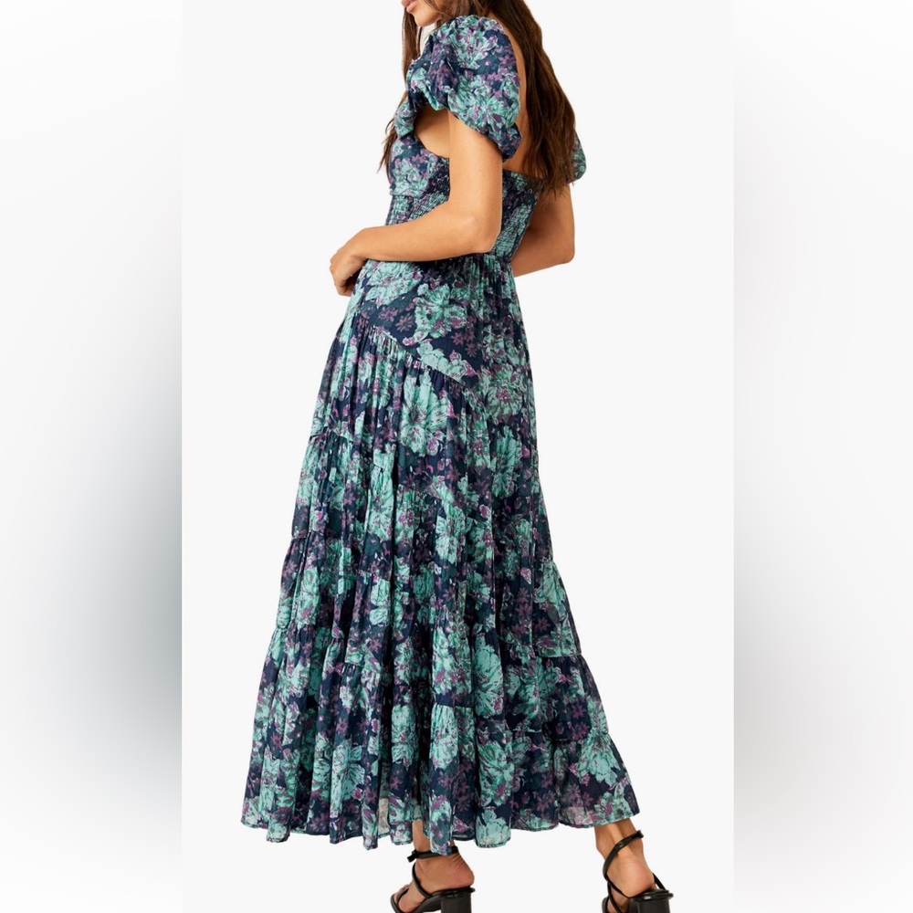 Free People Navy and Teal Floral Maxi Dress - Picture 2 of 11